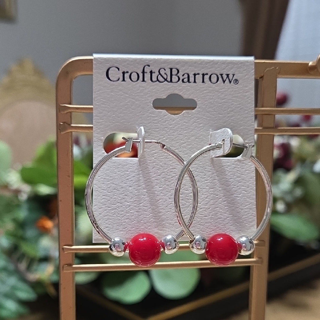 Croft & Barrow Silver And Red Hoop Earrings